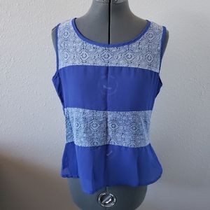 Blue Lace Tank With Keyhole Back